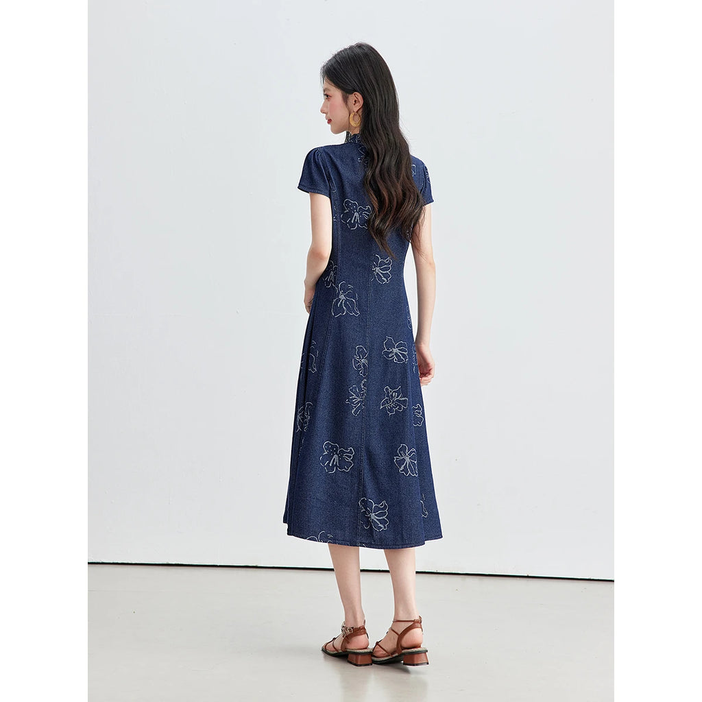 Floral Jacquard Frog-Button Midi Dress