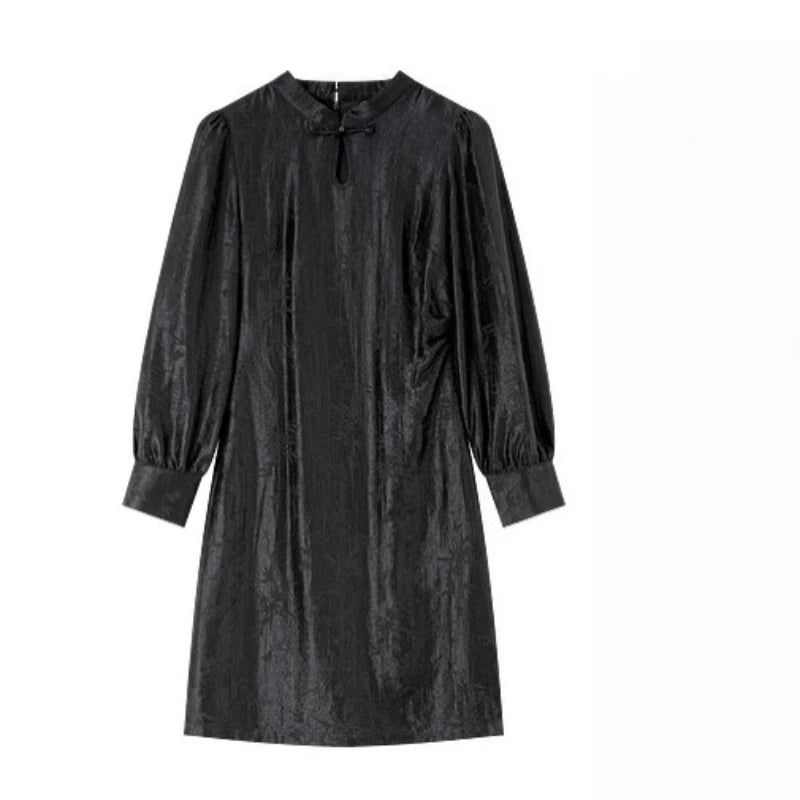 Jacquard Lantern-Sleeve Midi Dress