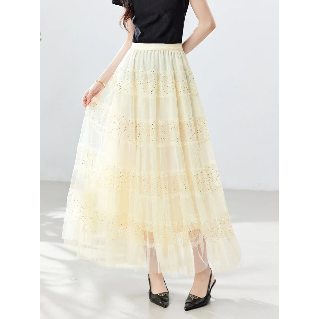 Sequin Tiered Maxi Skirt