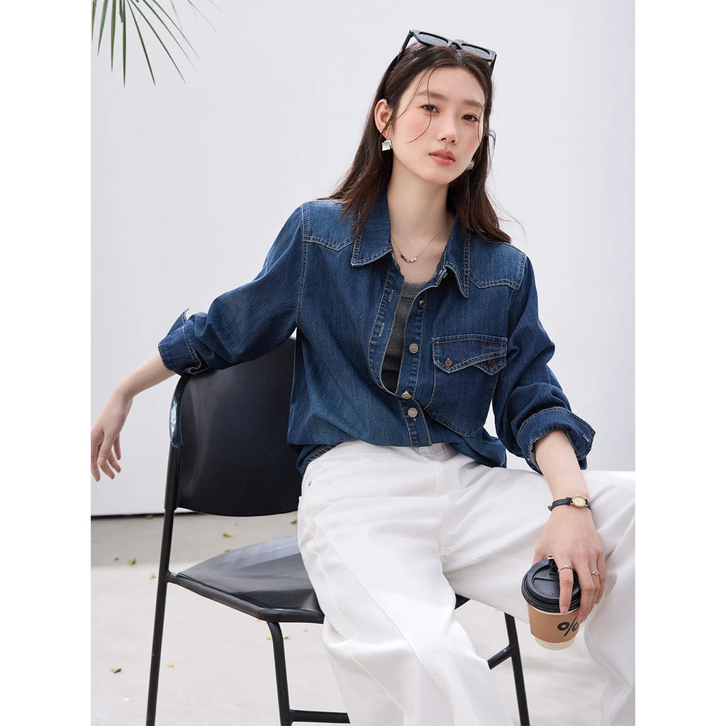 Button-Front Denim Shirt