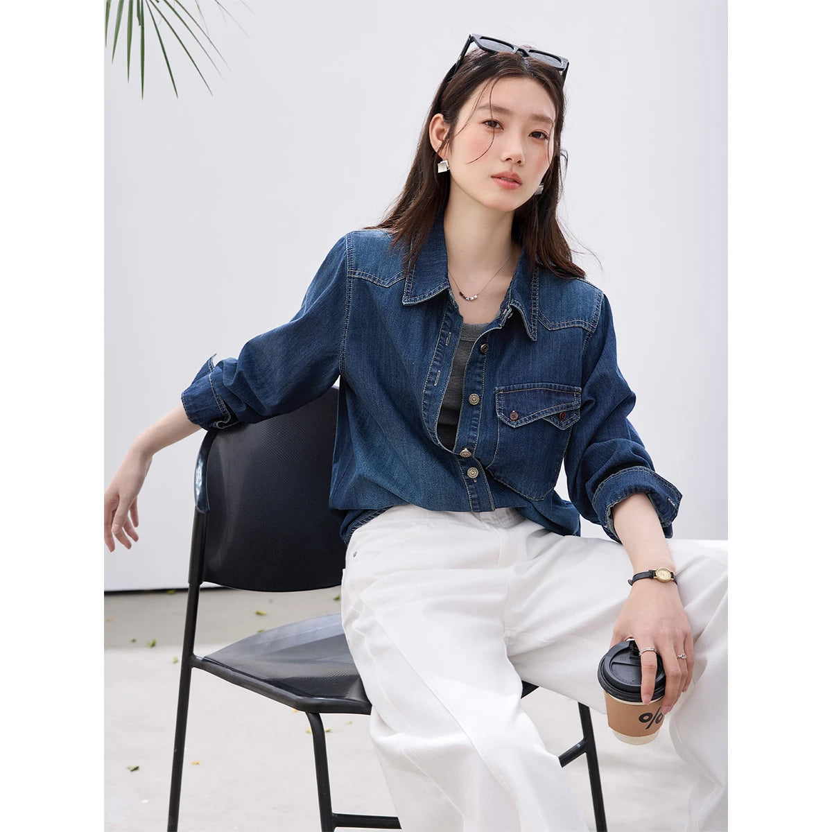 Button-Front Denim Shirt