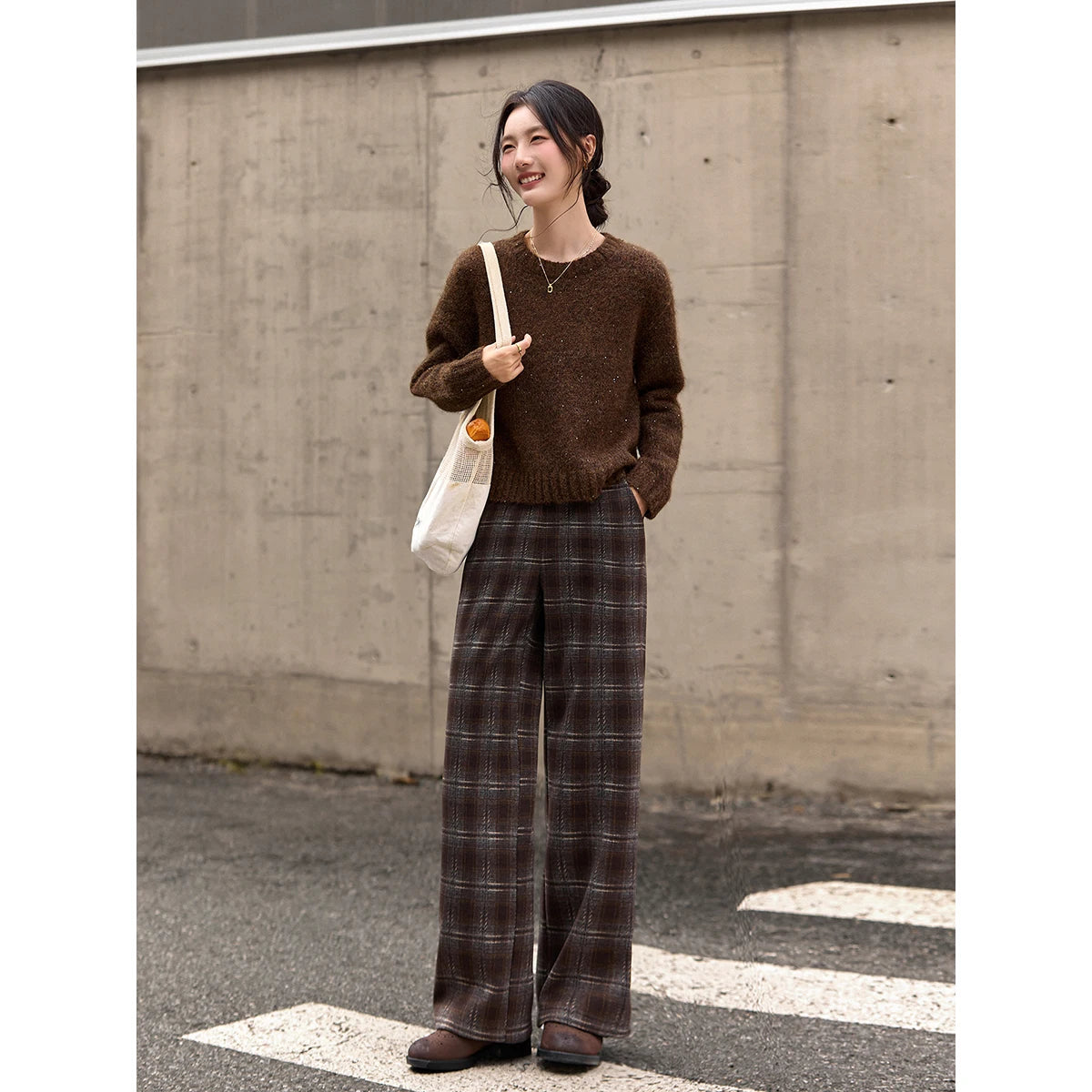 Plaid Wide-Leg Trousers