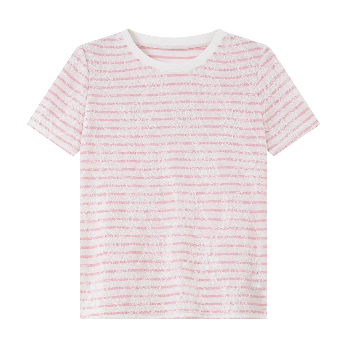 Lace-Stripe Crew-Neck Tee