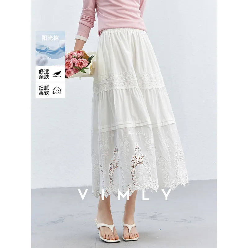 Eyelet-Hem Tiered Midi Skirt