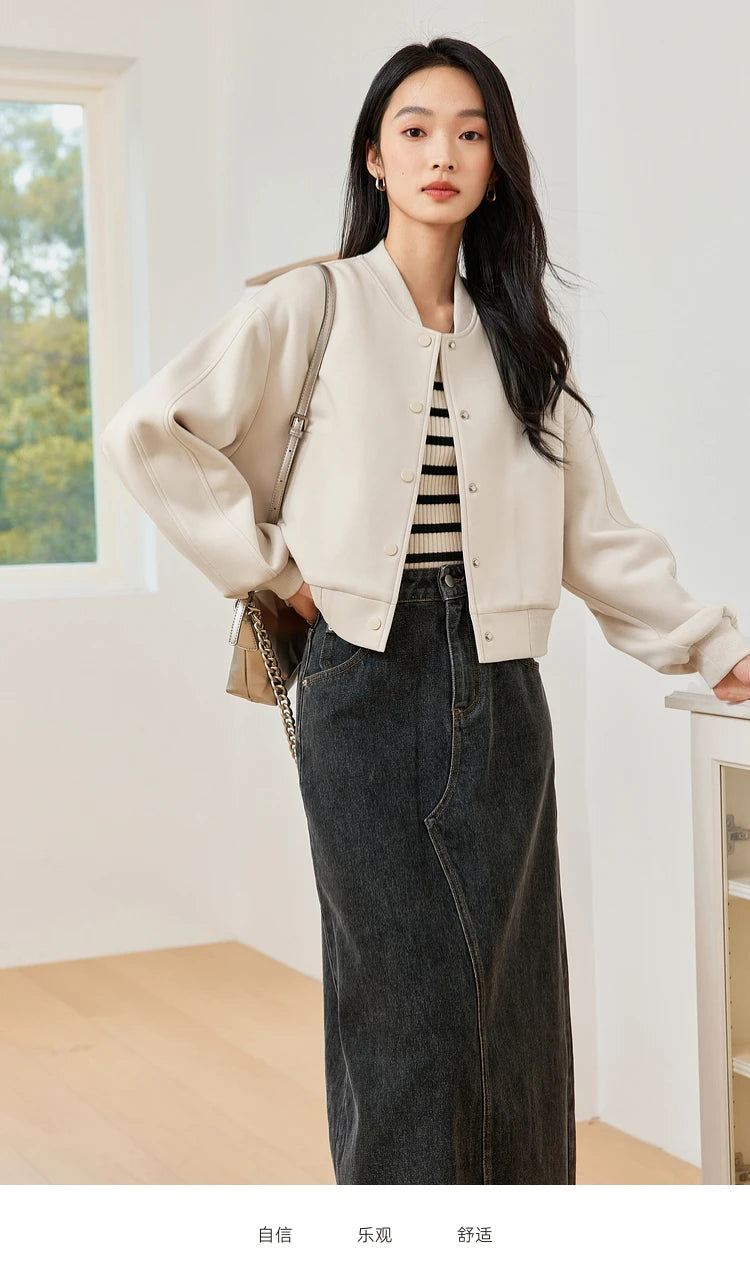 Zip-Front Cropped Bomber Jacket