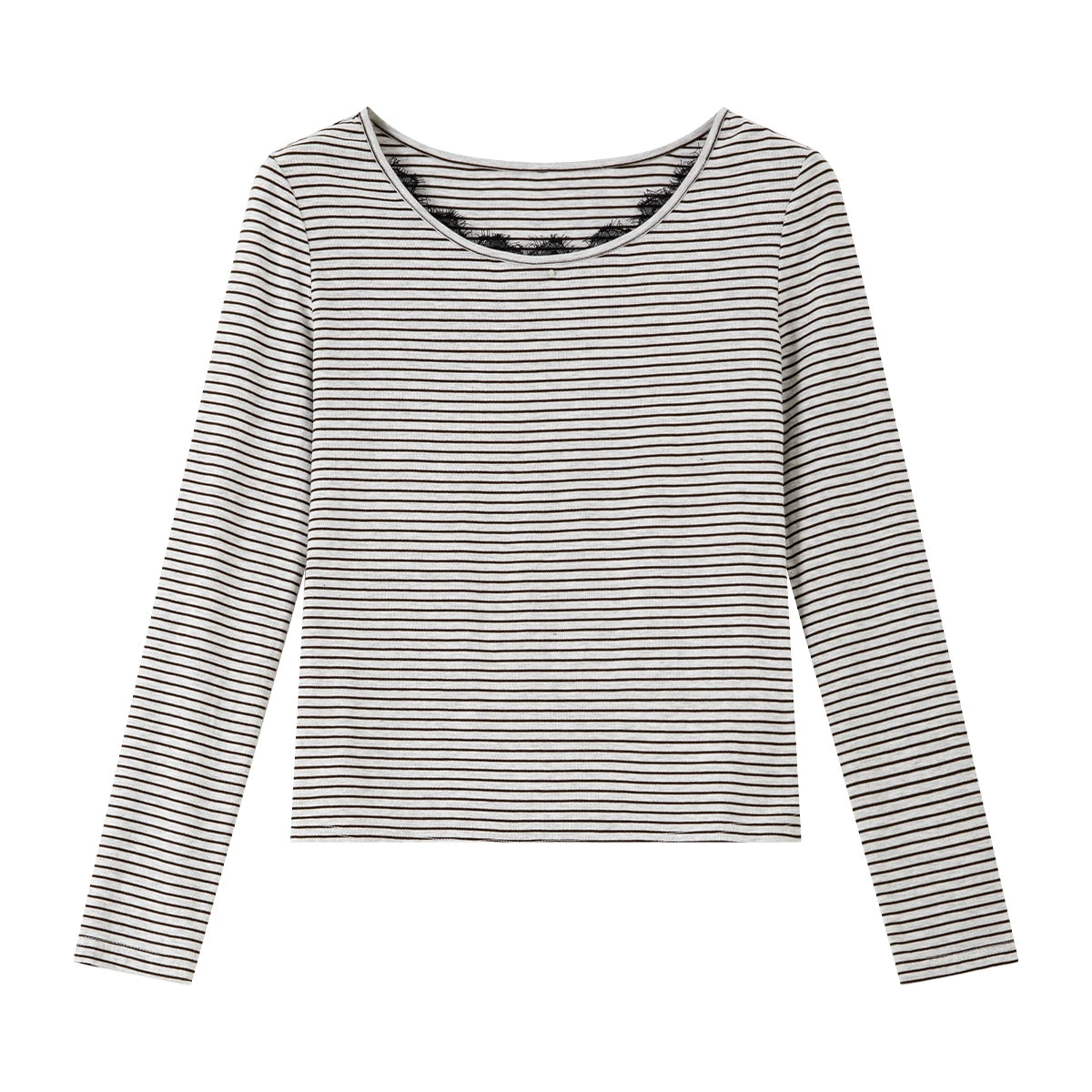 Striped Lace-Trim Long-Sleeve Tee